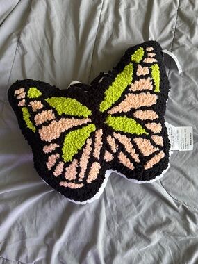 Butterfly Shag Throw Pillow in Black, Peach & Lime